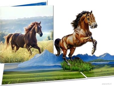 Popcards pop-up kaart - Schitterend steigerend paard in berglandschap Paardenliefhebber 3D kaart wenskaart