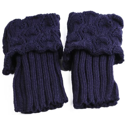 Elegante Dames Winter Laarsmanchetten Zachte Gebreide Acryl Beenwarmers Gezellige Rekbare Enkelsokken 1 Paar marineblauwe kleur