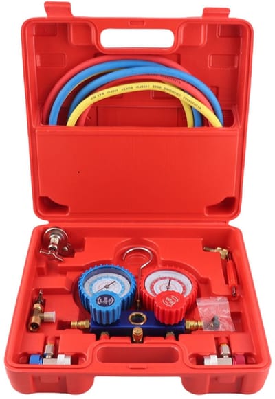 Dailygoods - R134a Manometer Set - Auto Airconditioning - Eenvoudig te bedienen - Driekleurige laadslangen - Hoge/lagedrukadapters - Voor auto onderho...