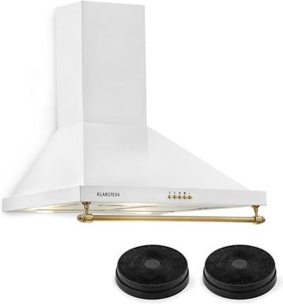 Klarstein Montblanc 60 Afzuigkap - Afzuigkap, Wandafzuigkap, Afvoer/Recirculatie, 3 Standen, max. 610 m³/u, Wandmontage, 60 cm, Aluminium Vetfilter, incl. 2 x Actieve Koolstoffilter, Wit
