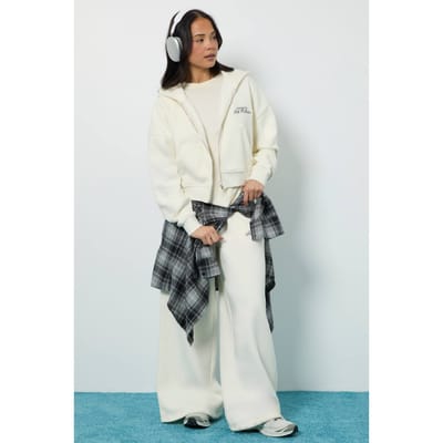 boohoo Dames Ath Collective Boxy Zip Through Hooded Trainingspak | Ecru | Maat: Large