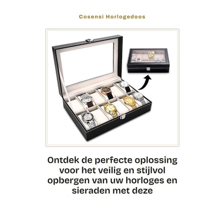 Dailygoods- Horlogedoos Grote Capaciteit - Horlogebox - Juwelenkistje - Sieradenopslag - 12 Vakken - Hoogwaardig PU - Juwelendoos
