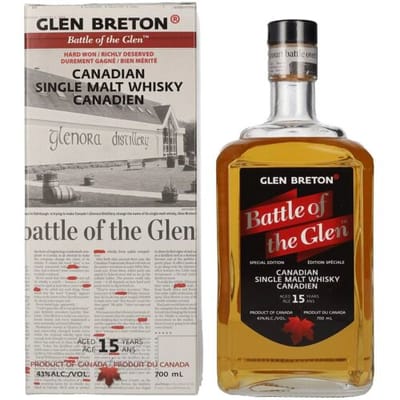 Glen Breton Battle of the Glen 15 Years Old Canadian Single Malt Whisky 43% Vol. 0,7l in geschenkverpakking