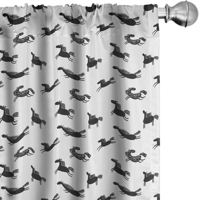 ABAKUHAUS Paarden Gordijnen – 2x75x175 cm – Microvezel – ZW-Wit