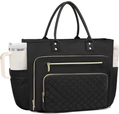 Dailygoods- Boodschappentas grote laptoptas - Waterdichte schoudertas - Nylon tas voor leraren - Organisatietas met 5 vakken - Drankhouder voor 40 oz - 42 cm x 15 cm x 30 cm