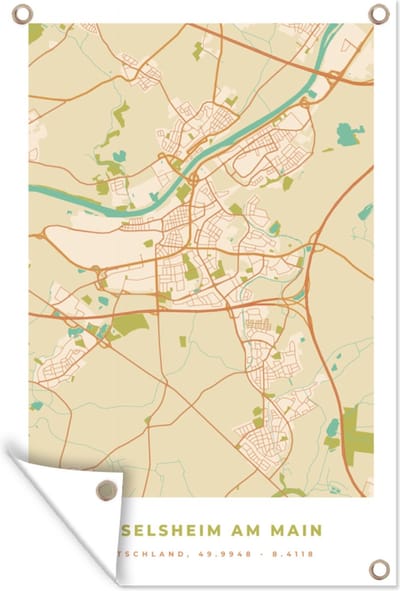 Muurdecoratie Plattegrond - Vintage - Kaart - Rüssel am Main - Stadskaart - 120x180 cm - Tuinposter - Tuindoek