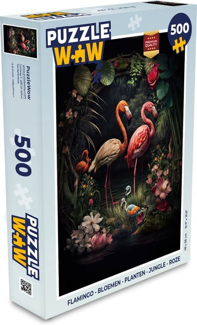 Puzzel Flamingo - Bloemen - Planten - Jungle - Roze - Legpuzzel - Puzzel 500 stukjes