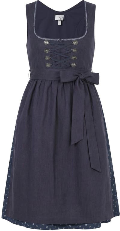 Ulla Popken - Dames - Dirndl van linnenmix bloemen carree hals vetersluiting - Donkerpaars - Maat 42