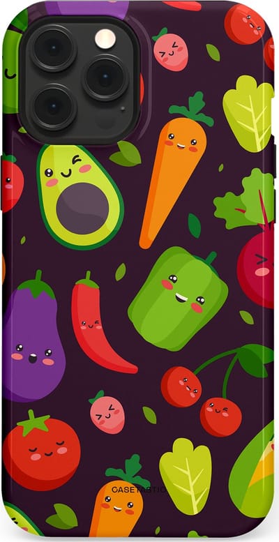 Casetastic Hoesje Geschikt voor Apple iPhone 12 Pro Max Magsafe - Stijlvolle Beschermende Duo-layer Case - Vrolijke Groentevrienden
