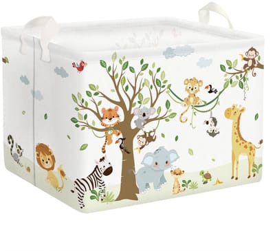 Dailygoody - Opbergmand - Speelgoed opbergdoos - Waterdicht - Wit - Kinderkamer opbergoplossing - 36L - Geschikt voor badkamer en slaapkamer - Dier bo...