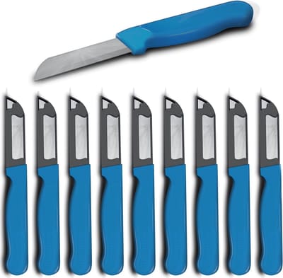 Solingen Schilmesje Robuust Handvat – RVS Glad – 16 cm met Blade Cover – Lichtblauw – 10 stuks