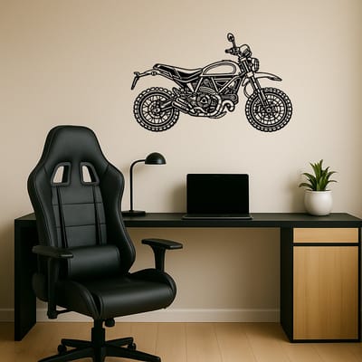 BR2Laser Ducati Scrambler Desert Sled – Wanddecoratie – Lasergesneden Hout – Motorkunst– 75 cm Breed