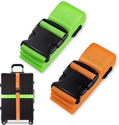 Famanu – Kofferriemset - bagageriem - kofferbanden - groen oranje kofferriem - gepersonaliseerde identificatie verstelbare antislip reisaccessoire
