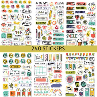 Bullet Journal Stickers - 240 stuks - Kleurijke Stickers voor Agenda - Engels - Bullet journal producten - Stickers volwassenen - Bullet journal accesoires