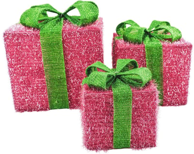 Housevitamin- Cadeau Set van 3 - Kerstcadeau 2025 - Relatiegeschenk - Led Lamp - Roze/Groen - 15cm/20cm/25cm