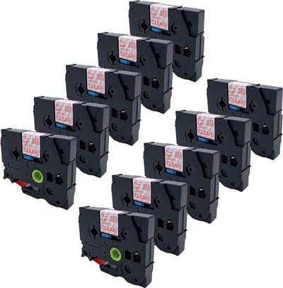 DULA Brother Compatible label tape- Tze-132 - 10 cassettes - Brother P-Touch - Rood op transparant - 12mm x 8m