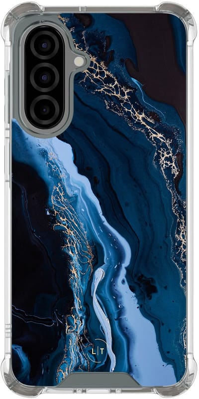 Shockproof hoesje - Geschikt voor Samsung Galaxy A56 - Marmer lagoon blauw - Extra sterke case - TPU/polycarbonaat - Marmer - Blauw, Transparant