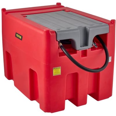 VEVOR Draagbare dieseltank 116 gallon mobiel brandstofsysteem, rood mobiel dieseltankstation, 140 W brandstofstation dieseltank, 2600 tpm transporttank, 12 V automatische pomp, 4 m slang benzinetank voor het bijtanken