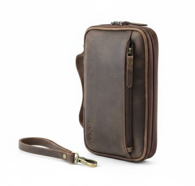 Fana Bags Leren Polstas Bruin - Reis Polstasje - Platte Polstas voor Reizen - Grote Portemonnee - Reis Portefeuille Echt Leer