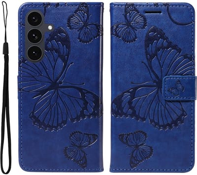 Coverup Hoesje - Geschikt voor Samsung Galaxy S25 FE Hoesje - Coverup Vlinders Book Case - Blauw