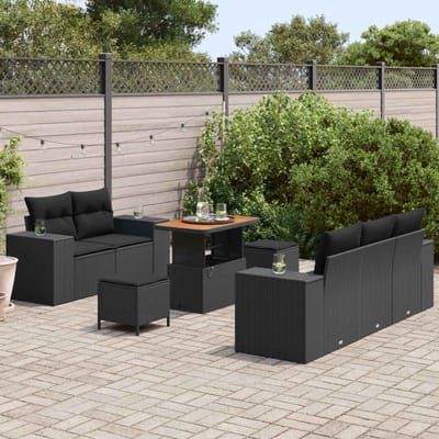 vidaXL - Tuinbank - Set - 8 - st - 8-Aantal - zitplaatsen - Zwart - Poly - Riet