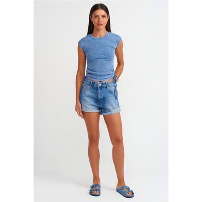 Hoge Taille Katoenen Denim Shorts