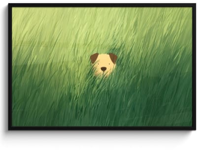 Poster in lijst - Fotolijst 120x80 cm - Posters - Hondje - Gras - Oren - Bruin - Posterlijst zwart - Decoratie - Wanddecoratie woonkamer - Muurdecoratie slaapkamer - Kerstversiering - Kerstdecoratie voor binnen - Kerstmis
