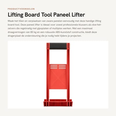 Dailygoods- Paneellifter 80Kg Draagvermogen - ABS Kunststof - Skid-proof Handvat - Hijsplankgereedschap - Multiplex Lader - Gipsplaten Drager - Paneelheffer
