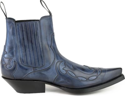 Mayura Boots Austin 1931 Blauw/ Spitse Western Heren/ Dames Enkellaars Schuine Hak Elastiek Sluiting Vintage Look Maat EU 40