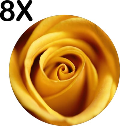 Luxe Ronde Placemat - Close-Up van een Geel / Gouden Roos - Bloem - Set van 8 Placemats - 50x50 cm - 2 mm dik Vinyl - Anti Slip - Afneembaar