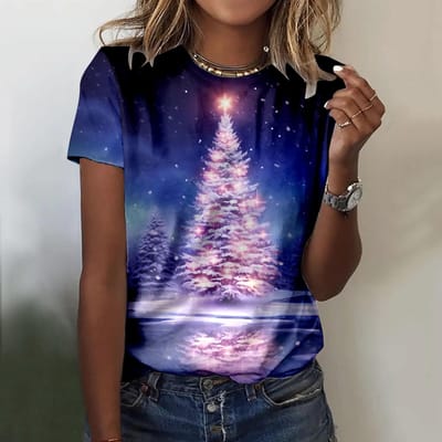 Kerst 3d Cartoon Print Blouse Tops Voor Vrouwen Kawaii Shirt Damesmode Casual Kleding Oversized dames t-shirt 4XL