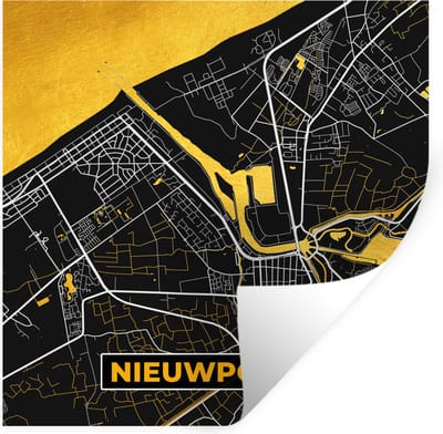 Muurstickers - Sticker Folie - Plattegrond - Gold - Nieuwpoort - Stadskaart - Kaart - 30x30 cm - Plakfolie - Muurstickers Kinderkamer - Zelfklevend Behang - Zelfklevend behangpapier - Stickerfolie