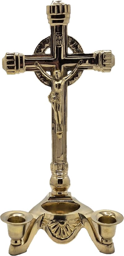 Boutique Trukado - Crucifix met 2 Kaarshouders messing - (hxbxd) ca. 32cm x 16,5cm x 8,5cm