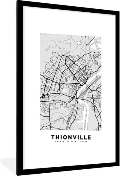 Fotolijst incl. Poster - Thionville - Plattegrond - Frankrijk - Kaart - Stadskaart - 60x90 cm - Posterlijst