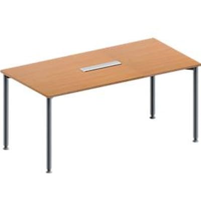 Schäfer Shop Genius Vergadertafel MODENA FLEX, in hoogte verstelbaar, rechthoekig, 4-poot ronde buis, B 1600 x D 800 mm, 6-voudige contactdoos, beukenpatroon