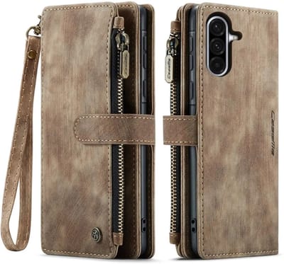 CaseMe C30 Hoesje Geschikt voor Samsung Galaxy A56 | Wallet Zipper Book Case met Pasjeshouder | Beschermhoes met Portemonnee | Bruin
