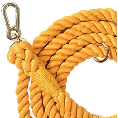 Laisse pour chien artisanale multifonctionnelle à double tête tressée pour l'entraînement canin avec accessoires dorés pour la course Miel 210x1.2cm / 82.7x0.5in yellow