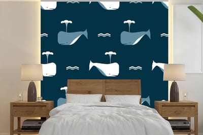 Behang - Fotobehang Patronen - Walvis - Water - Kindje - Jongens - Kinderen - Kids - Breedte 240 cm x hoogte 240 cm