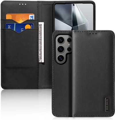 Dux Ducis Hoesje - Geschikt voor Samsung Galaxy S25 Ultra Hoesje - Dux Ducis Hivo - Genuine Leather Book Case - Zwart
