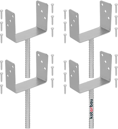 KOTARBAU® 4 st Paalhouder Beton, Verzinkt Staal, 161 mm, Zilver, Paaldrager in Beton Storten, Betonanker voor Houten Palen, Paalhouder Schutting Beton