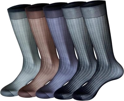 5-pack doorszichtige herensokken van ultradun nylon, tot aan de kuit, zijdezacht, transparant, zomers, koel en comfortabel, (2 zwarte + 1 grijze + 1 koffiekleurige + 1 marineblauwe) | Cyslmuk®