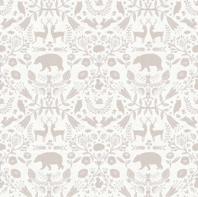 Behang - Kinderkamer – Bosdieren – Grijs - Wit - Babykamer - Kinderbehang – Dieren Silhouetten - 0,53 x 10,05 M