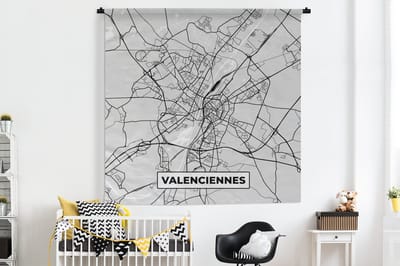 Wandkleed - Wanddoek - Kaart - Stadskaart - Valenciennes - Plattegrond - Frankrijk - 180x180 cm - Wandtapijt