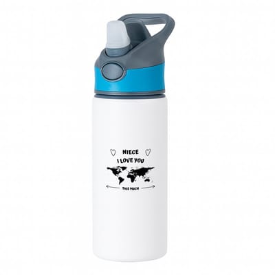 Hacebo® - Niece I love you this much waterfles met rietje blauw - Nicht - geweldige nicht - liefste nicht - verjaardag - cadeau - kado - bedankje - geschenk - water fles - 650ML