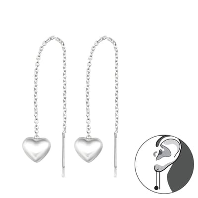 Zilveren hartjes oorhanger | Thread Through heart Earrings | doortrekoorbellen | pull through oorbellen | oorketting | Zilverana | Sterling 925 Silver (Echt zilver) | zilveren oorbellen dames