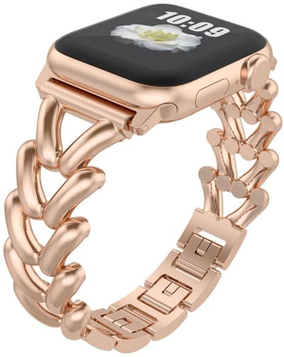 Luxe RVS bandje - geschikt voor Apple Watch 1/2/3/4/5/6/7/8/9/10/11/ SE (1,2,3) met maat 38 mm / 40 mm / 41 mm en 42 mm (Watch 10/11) - stalen schakel bandje - rose goud