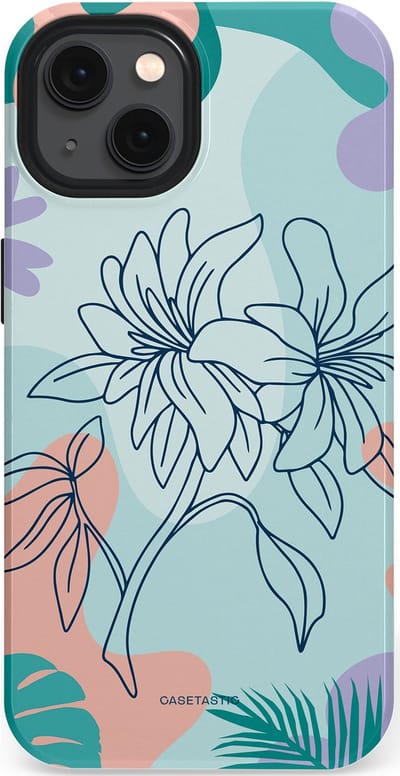Casetastic Hoesje Geschikt voor Apple iPhone 13 Magsafe - Stijlvolle Beschermende Duo-layer Case - Mint Bloemprint