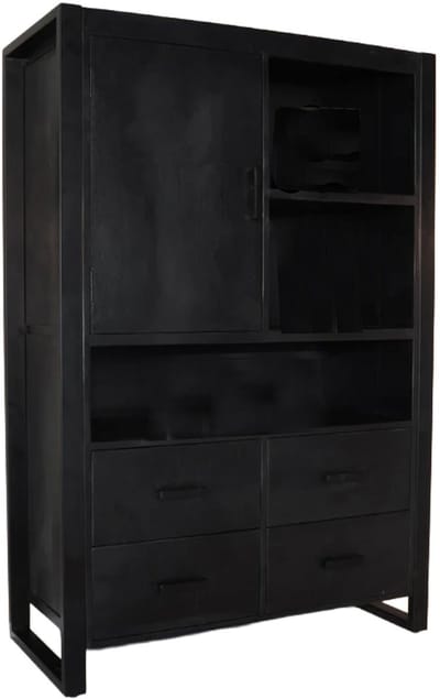 Industriële kast mangohout Dexie 150x100cm zwart wandkast duurzaam mango