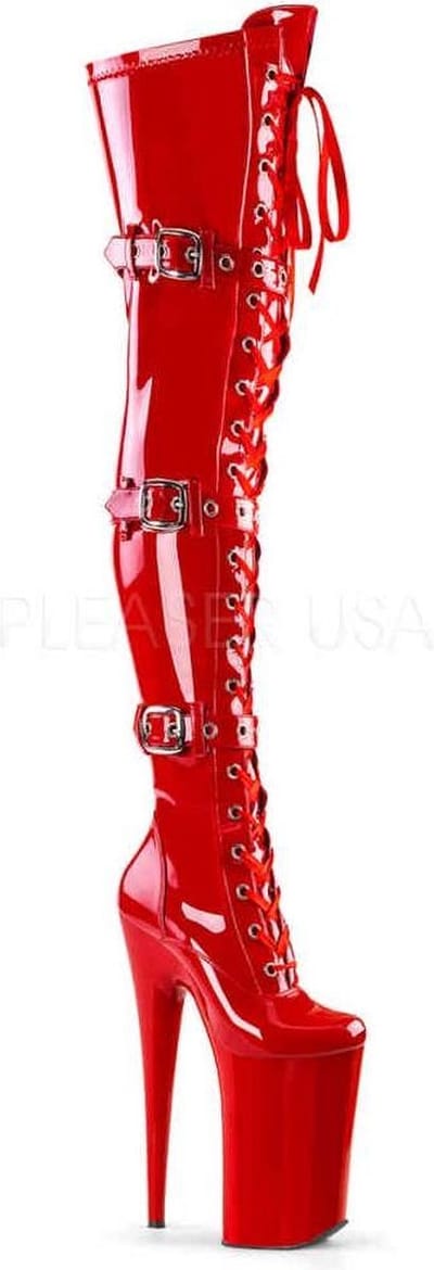Pleaser - BEYOND-3028 Plateau Overknee Laarzen - Paaldans schoenen - 36 Shoes - Rood