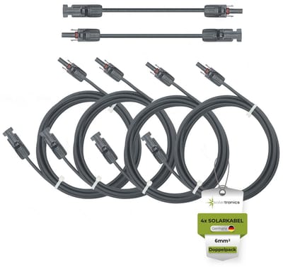 4-delige Set Zonnepaneel Kabels 6mm² Zwart Inclusief MC4 Stekkers - 4x 1.5m Verlengkabels